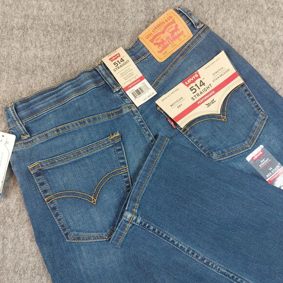 Levi’s 514 Boys 14 Reg Straight Jeans Stretch Adjustable Waist Band Blue NWT - Picture 1 of 8